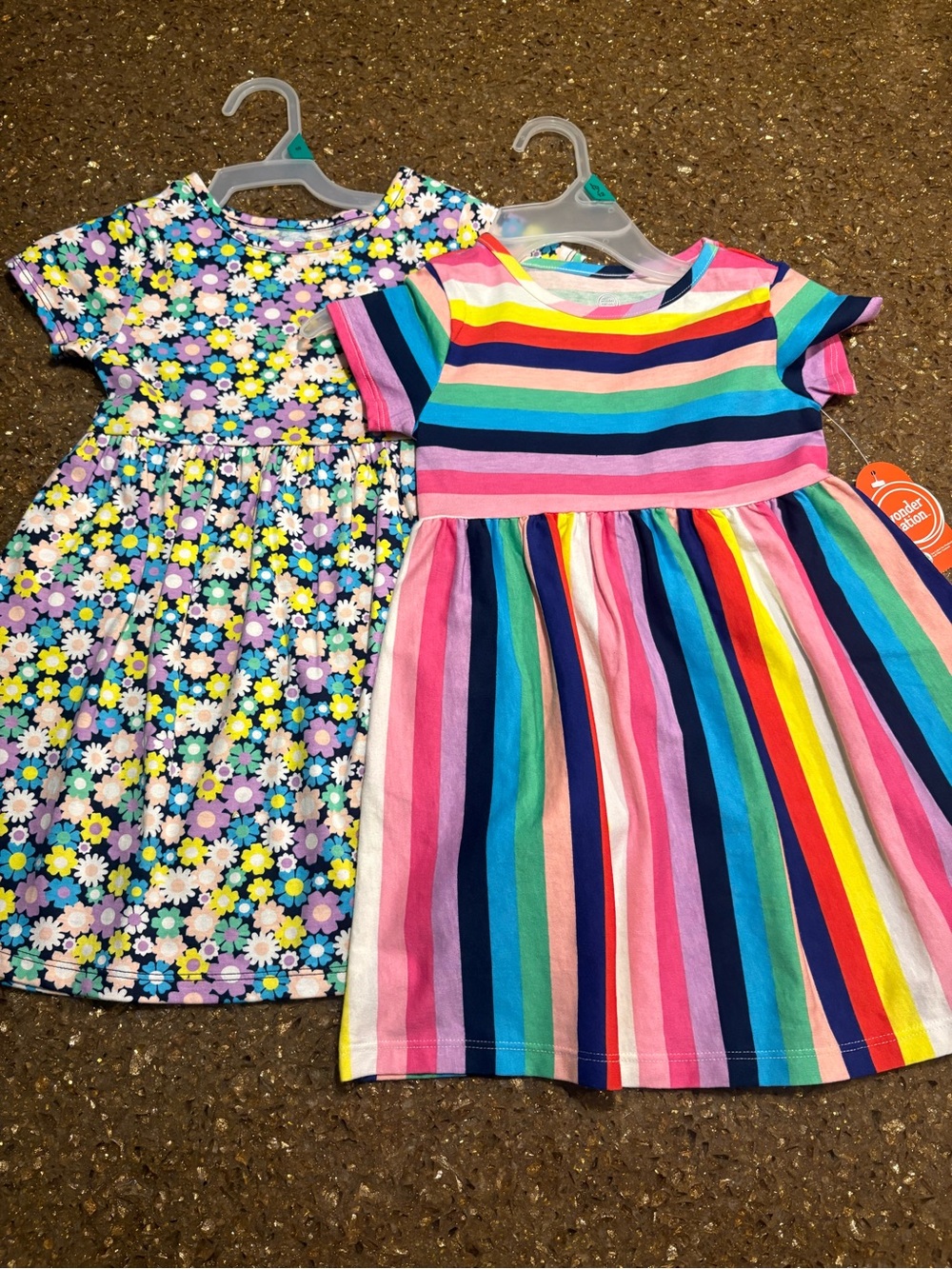 wonder nation Multi-Color Rainbow Stripe & Daisy Print Short Sleeve Dresses